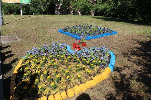 Странные цветочные композиции замечены на клумбах Киева