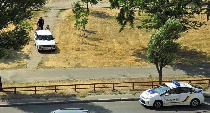 В Киеве полицейские выгнали из парка отдыхающих на машине