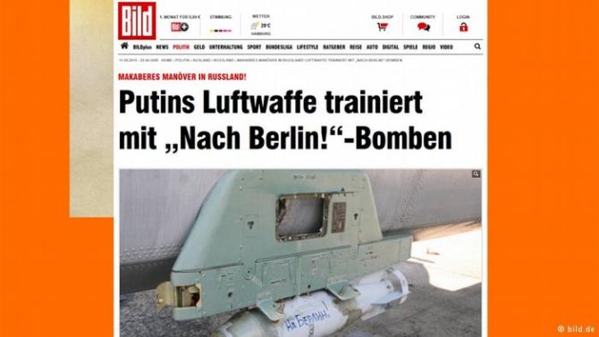 Bild: Российские летчики в 2015 году тренируются сбрасывать бомбы с надписью на «На Берлин!»