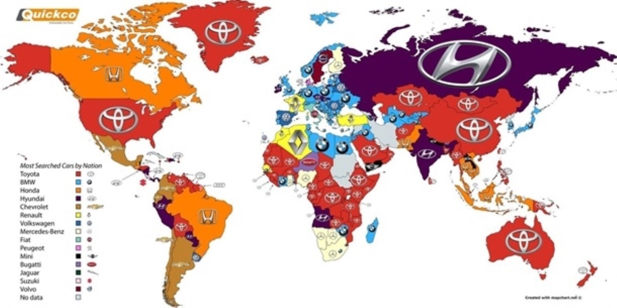 Google обнародовал рейтинг самых популярных автомобильных марок мира