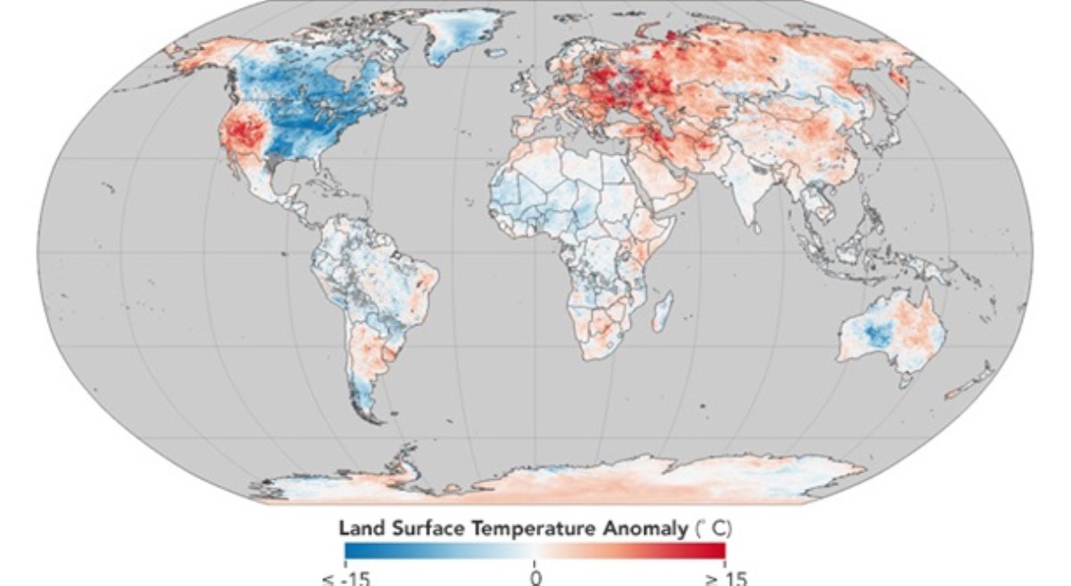 NASA показало карту температурных аномалий в мире