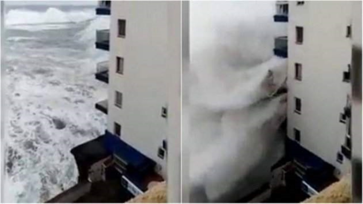 На популярном европейском курорте шторм едва не снес многоэтажный отель: впечатляющие видео