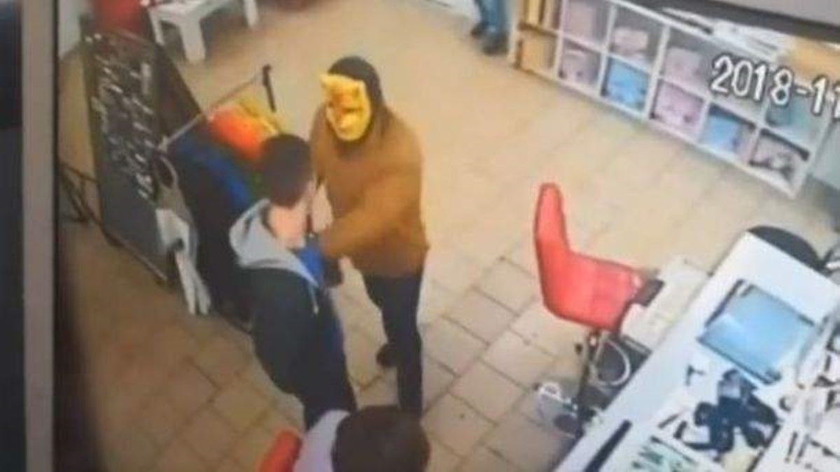 В Кривом Роге в магазин ворвался грабитель в маске тигра с топором. Видео