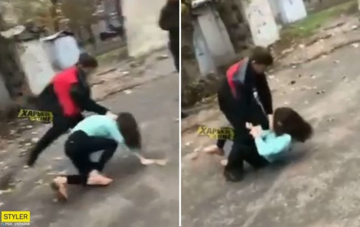 В Харькове драка школьника с девушкой попала на камеру
