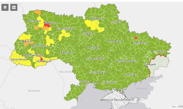 Украину по-новому "покрасят" в карантинные зоны