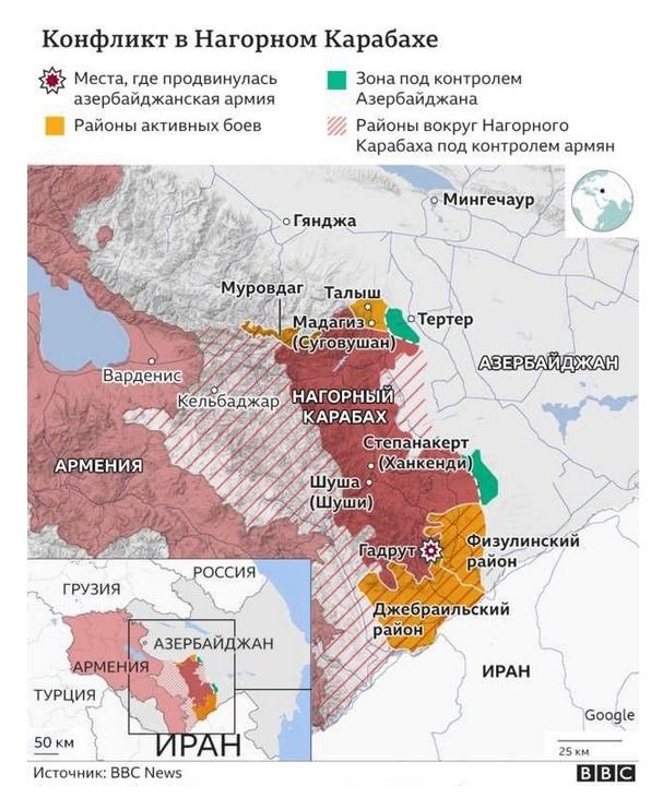карта военных действий в Нагорном Карабахе