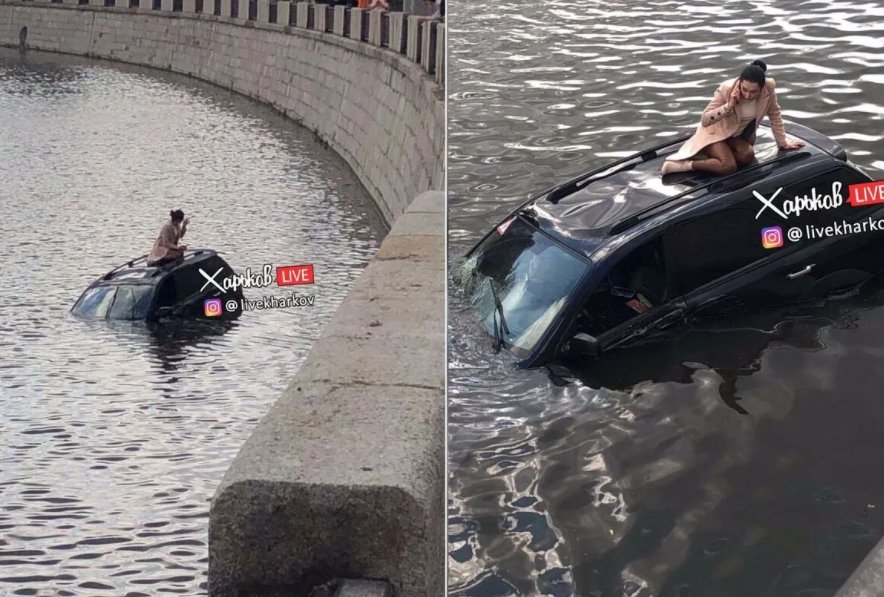 В Харькове девушка на джипе снесла на скорости ограждение и упала в реку
