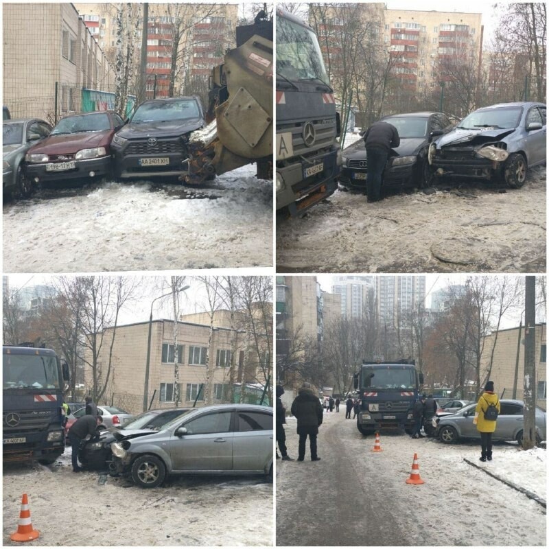 В Киеве мусоровоз разбил сразу девять автомобилей
