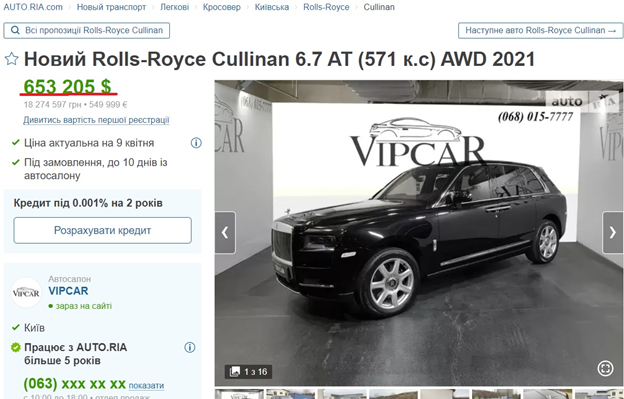 Актуальные цены Rolls-RoyceCullinan