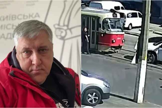 В Киеве наглый бизнесмен заблокировал движение трамвая, но позже понял, что был не прав