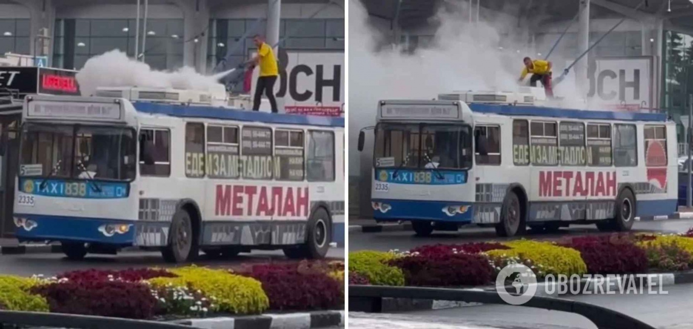 В Харькове молния ударила в троллейбус, начался пожар