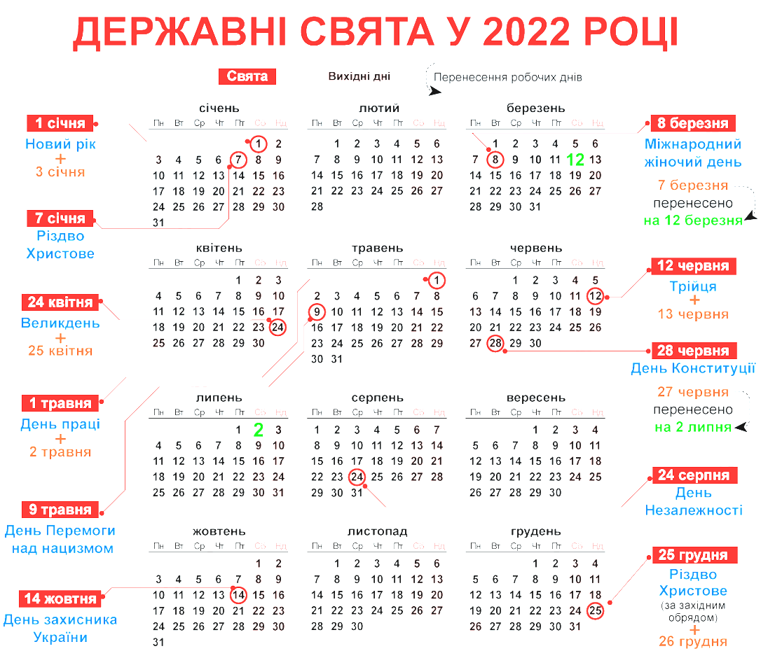 Выходные дни в 2022 году: календарь праздников