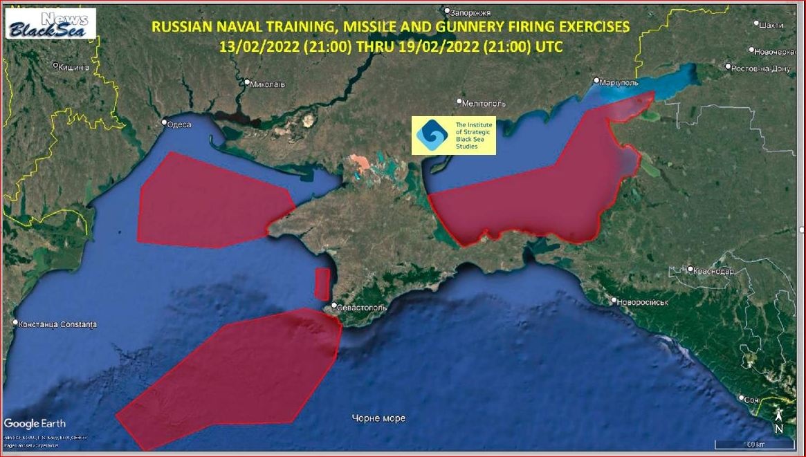 карта учений РФ в Черном море