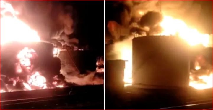 Ракета попала в нефтебазу в Василькове - все горит