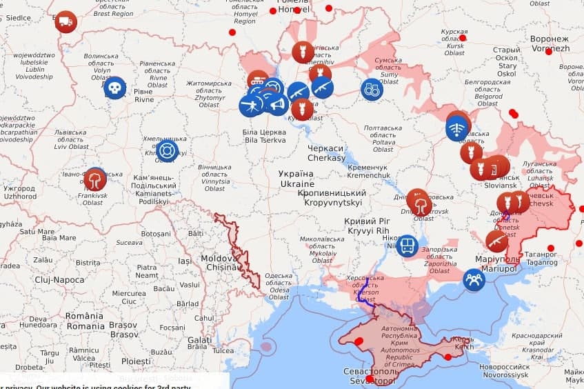 Опубликована актуальная карта вторжения оккупантов в Украину