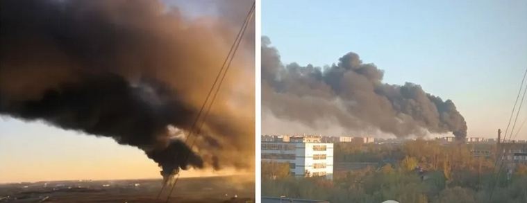 Жуткий столб черного дыма виден за несколько километров: под Москвой горит предприятие