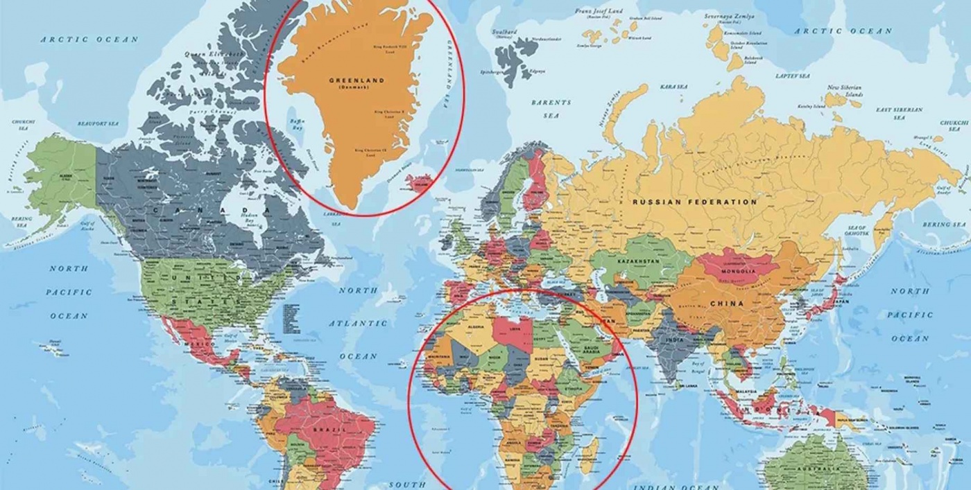 Гренландия выглядит на карте почти как крупный континент: каковы на самом деле размеры острова
